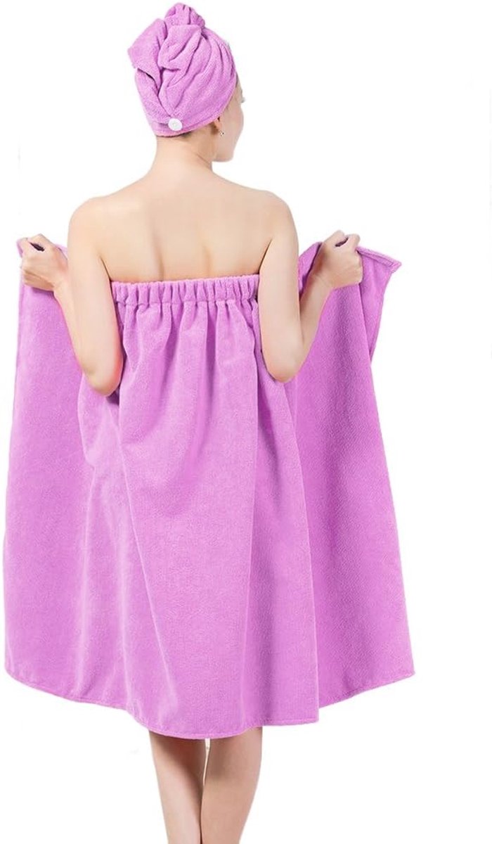 Dames Saunakilt Sauna Kilt Handdoek, Spa Badjas Set Badlaken met Haardroger, Verstelbare Breedte Saunasarong Saunadoek Microvezel Sarong Kilt Violet