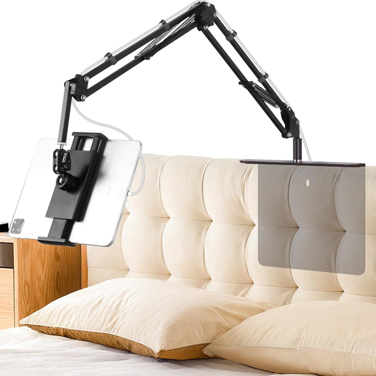 tablethouder voor bed met verstelbare lange arm - opvouwbare metalen standaard voor Kindle, tablets, iPad en mobiele telefoon, verborgen design, geen schade aan meubels (NB-35D)