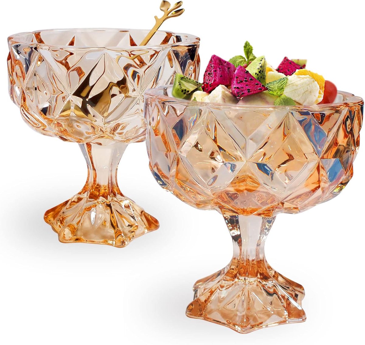 glazen dessertkommen met lepel, ijskommen voor fruitsalade milkshakes trifle pudding snack cocktaildrankjes kruiderij ijscoupe feest (10 oz, set van 2)