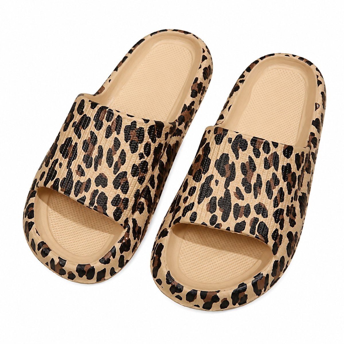 Khaki badslippers dames EVA instap slippers luipaard print antislip open teen lichtgewicht zacht zool douche slippers strand slippers geschikt voor binnen en buiten maat 39