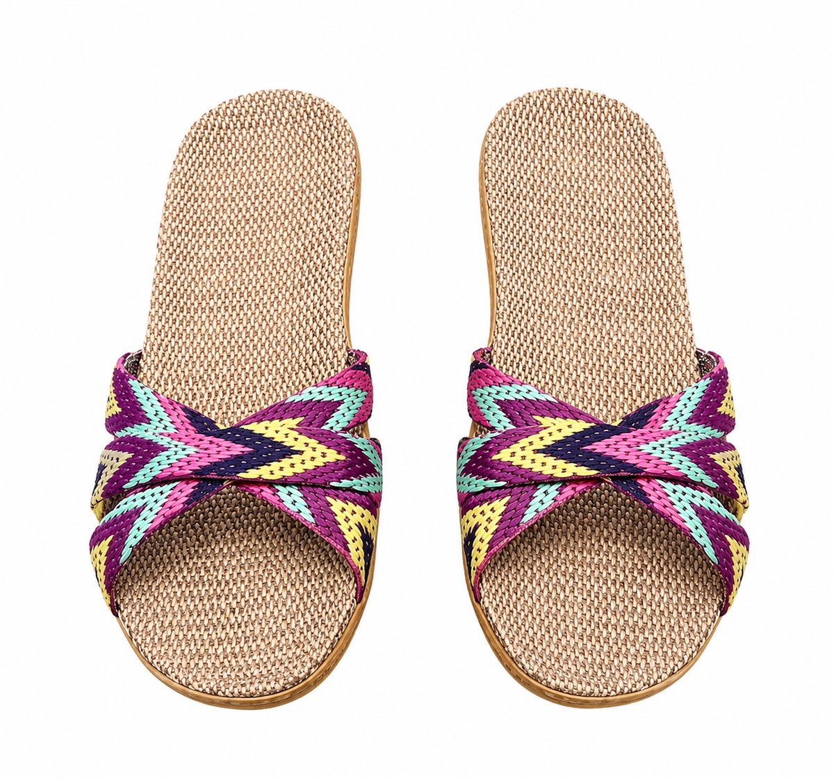 Paarse dames pantoffels linnen instap slippers bohemian kruislings geweven banden open teen huis slippers zomer slippers maat 36