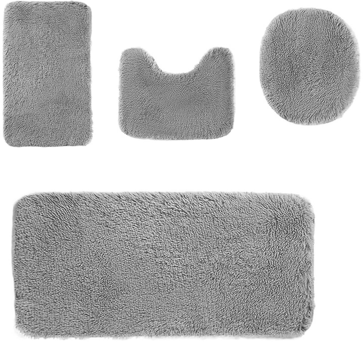 SnelShoppen - 4-delige badkamertapijten set met wc-dekselhoes, antislip en absorberende microvezel shaggy badtapijtset in grijs voor badkamer