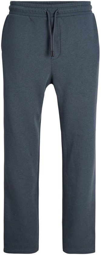 Voorkant van een donkerblauwe joggingbroek met trekkoord.