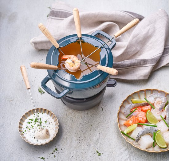 Cosy & Trendy Fondueset Fontestic Green Heron - 1700 ml Ø 18 cm Gietijzer - Werkt Met Brandpasta - Voor 6 Personen van Cosy&Trendy — afbeelding 2