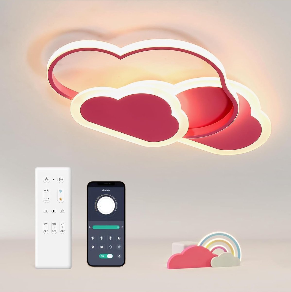 SnelShoppen - 32W Dimbare LED Plafondlamp Wolkenlamp met Afstandsbediening - Creatieve Kinderen Plafondlamp 42cm Roze voor Woonkamer, Kinderkamer, Spe