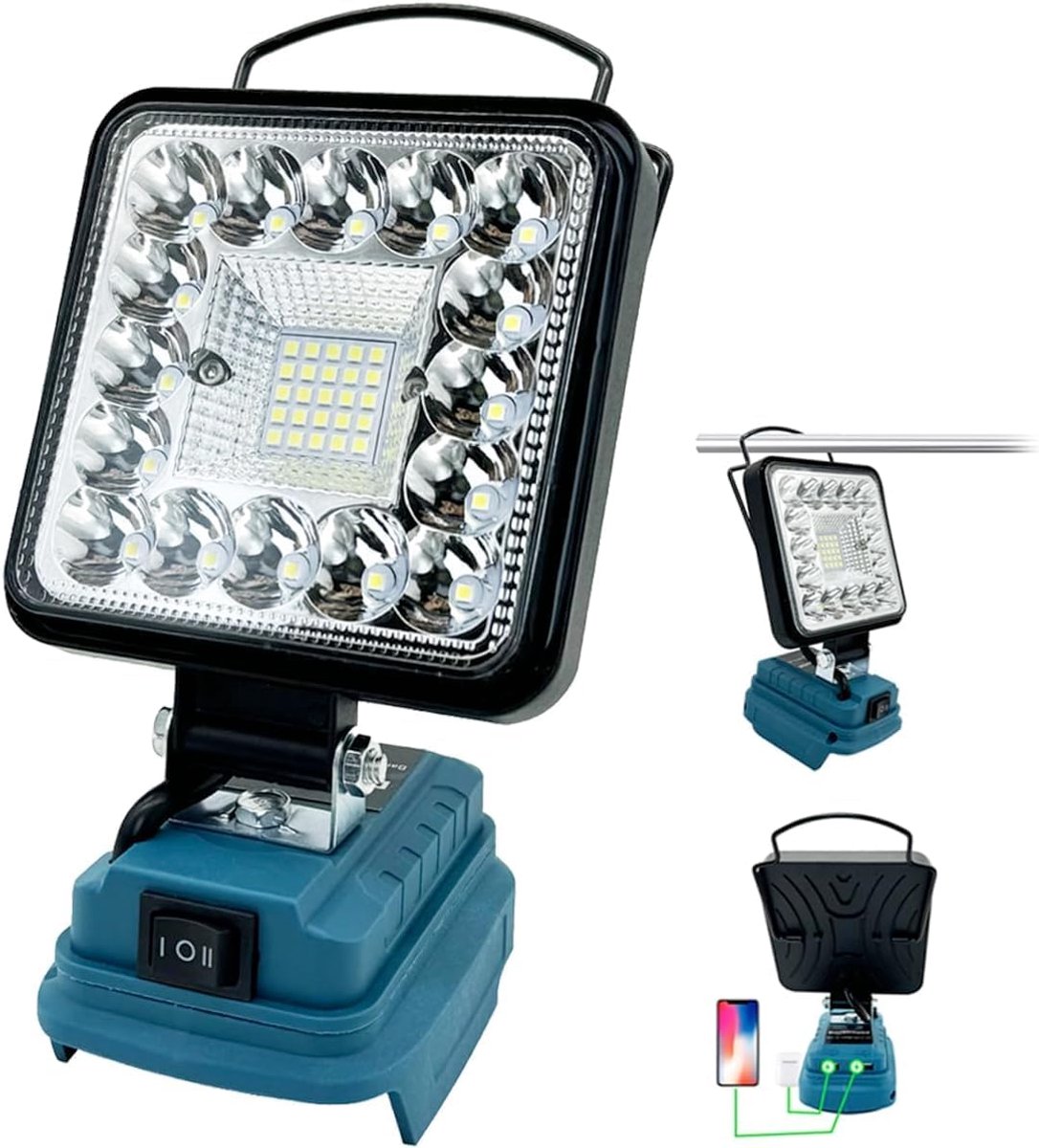 SnelShoppen - Acculamp voor Makita 18V Accu, 48W 4800LM LED Werklamp zonder Accu, Draagbare Schijnwerper met 2 USB Poorten voor Camping, Autoreparatie