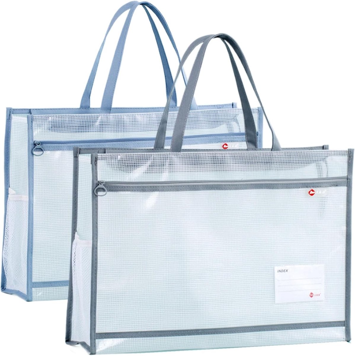 Waterdichte A3 Kunst Portfolio Tas - Transparante Mesh Organizer voor Kunstwerken met Rits en Handvat, Ideaal voor Posters en Creatieve Projecten, Blauw