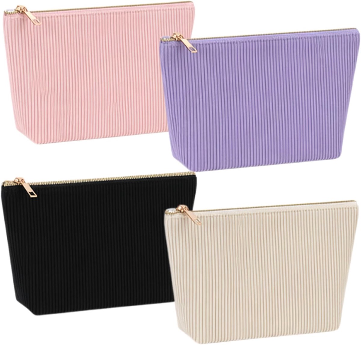SnelShoppen - Schminktasche Dames, Kosmetiktas uit Cord met Rits, 4er Set - 22x7x12 cm Make Up Tas voor Reizen, Vakantie, Camping, Ideaal voor Organis