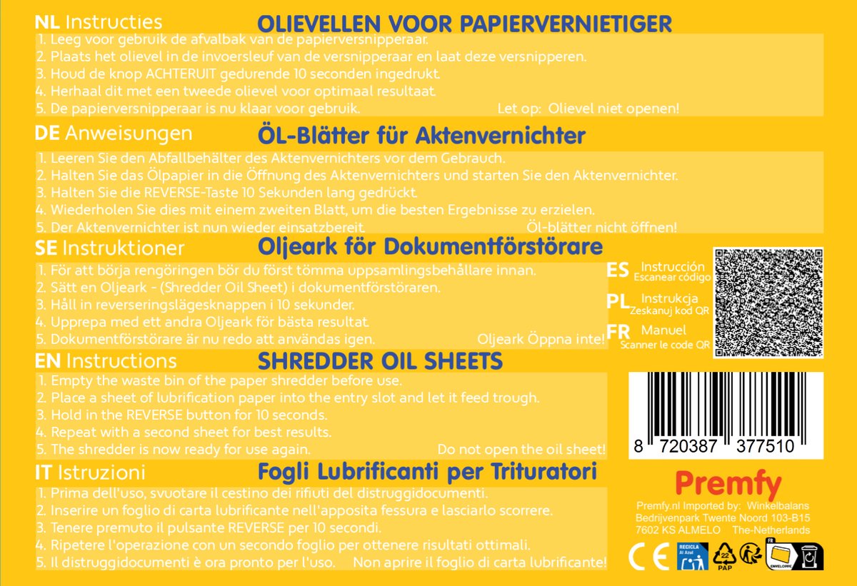 Premfy Olievellen voor Papierversnipperaar 24 stuks - Universeel Smeermiddel voor vrijwel alle Papiervernietigers - Shredder Olie - Onderhoud - Papierversnipperaar Olie - Papiervernietiger Olievellen - Voordeelverpakking thumbnail 2