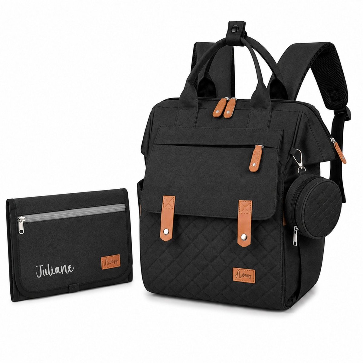 SnelShoppen - Luierrugzak inclusief luieronderlegger, grote luiertas met veel opbergruimte, multifunctionele Mommy Bag babyrugzak voor onderweg, zwart