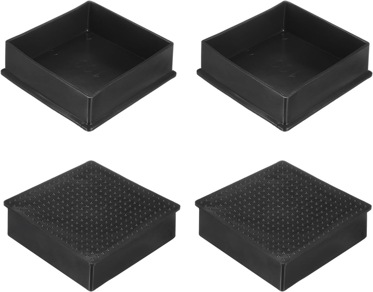METERXITY Set van 4 vierkante meubeldoppen, 100 mm PVC pootdoppen voor stoelen/tafel/bed, meubels hardhouten vloerbeschermers voethoezen bekers
