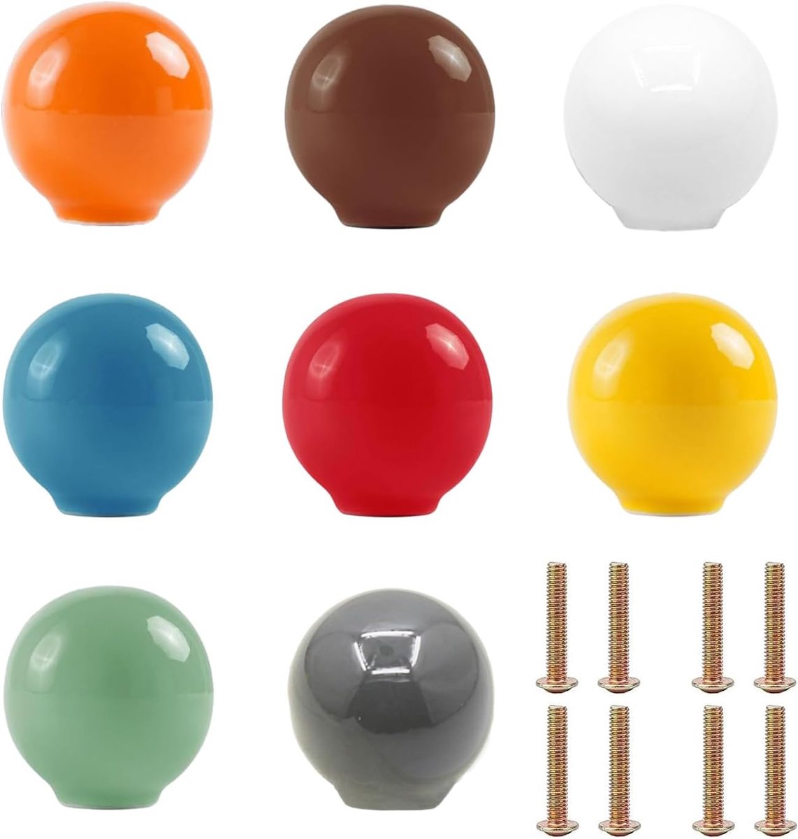 knoppen, kleurrijke kasten, 8 stuks, keramische knopgreep, gladde bal, meubelknoppen, keramiek, kleurrijk, voor keuken, kinderkamer, badkamer, commode, lade, kast, met schroeven (8