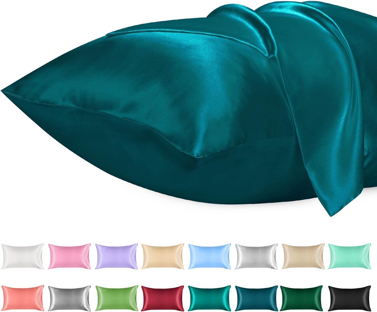 Kussenslopen Set van 2, Queen formaat 51 x 76 cm, Zacht als Zijde, Microvezel Satijn, Kreukvrij, Kleurvast, Ademend, Envelopsluiting, Pauwblauw