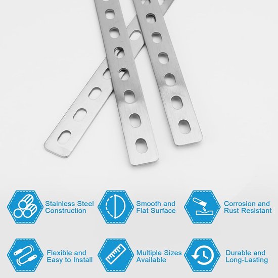 verbinders, roestvrij staal, 4 stuks, 408 x 24 x 3 mm, houten connector, metaal, geperforeerde plaat, plat ijzer voor meubels, kasten (6, 308 x 24 x 3 mm) — afbeelding 2