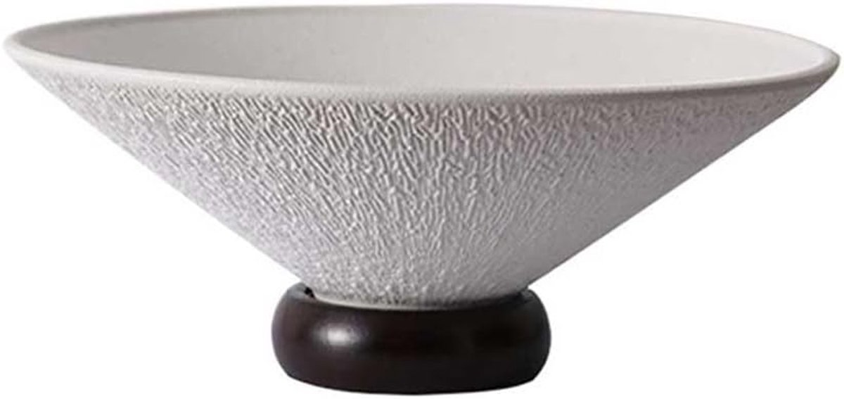 Fruitschaal Moderne, licht keramische fruitschaal met massief houten voet, rond en groot formaat, geschikt for fruit, groenten, noten, brood snoep(Wit)