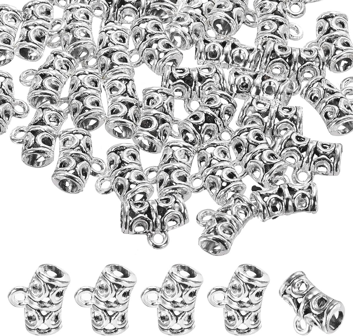 Spacer Bail Bead, 40 stuks Spacer Kralen Bedels Houder Armband Buis Kralen Hanger voor Ketting Sieraden DIY Productie, Vintage Zilver