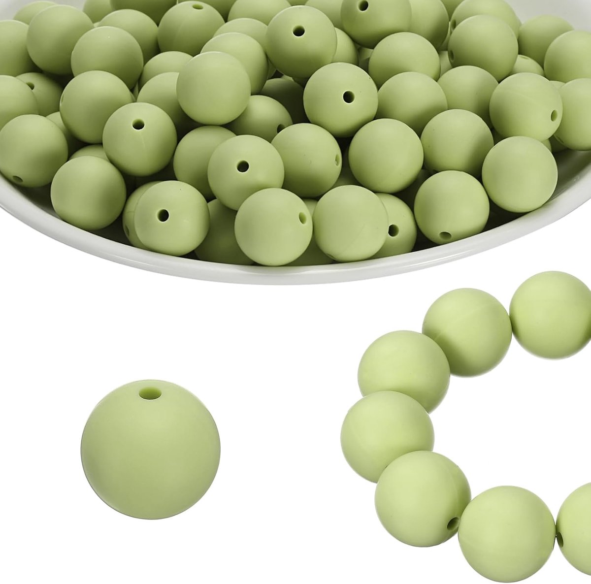 Kralen bulk, groen 15 mm siliconen ronde focale losse kralen voor sleutelhanger pennen armbanden ketting doe-het-zelf ambachten maken