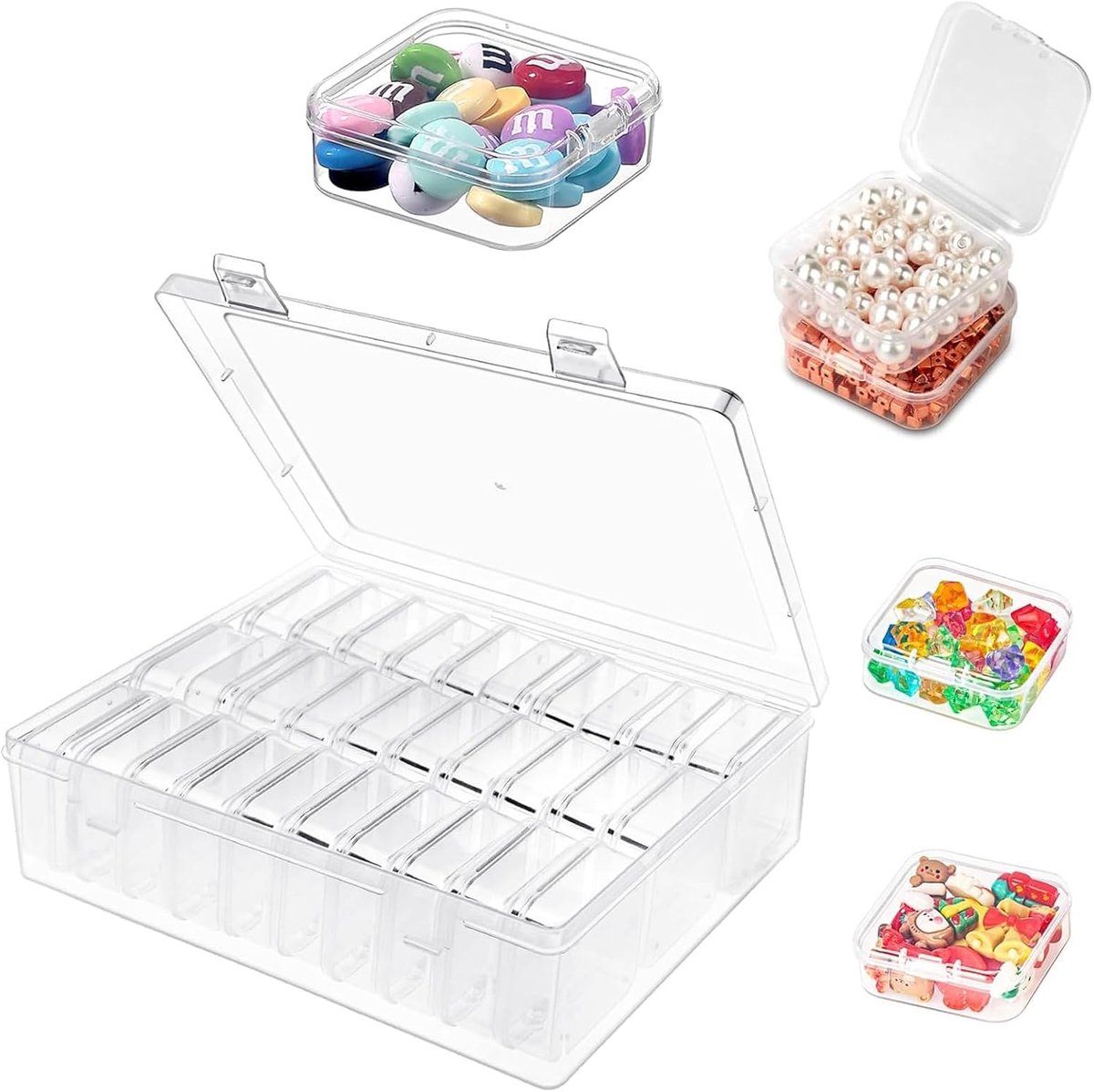 30 doosjes met deksel (wit) Mini plastic doosje, doosje met vakjes voor kralen, sieraden, ringen, schroeven: plastic doosje met deksel, klein