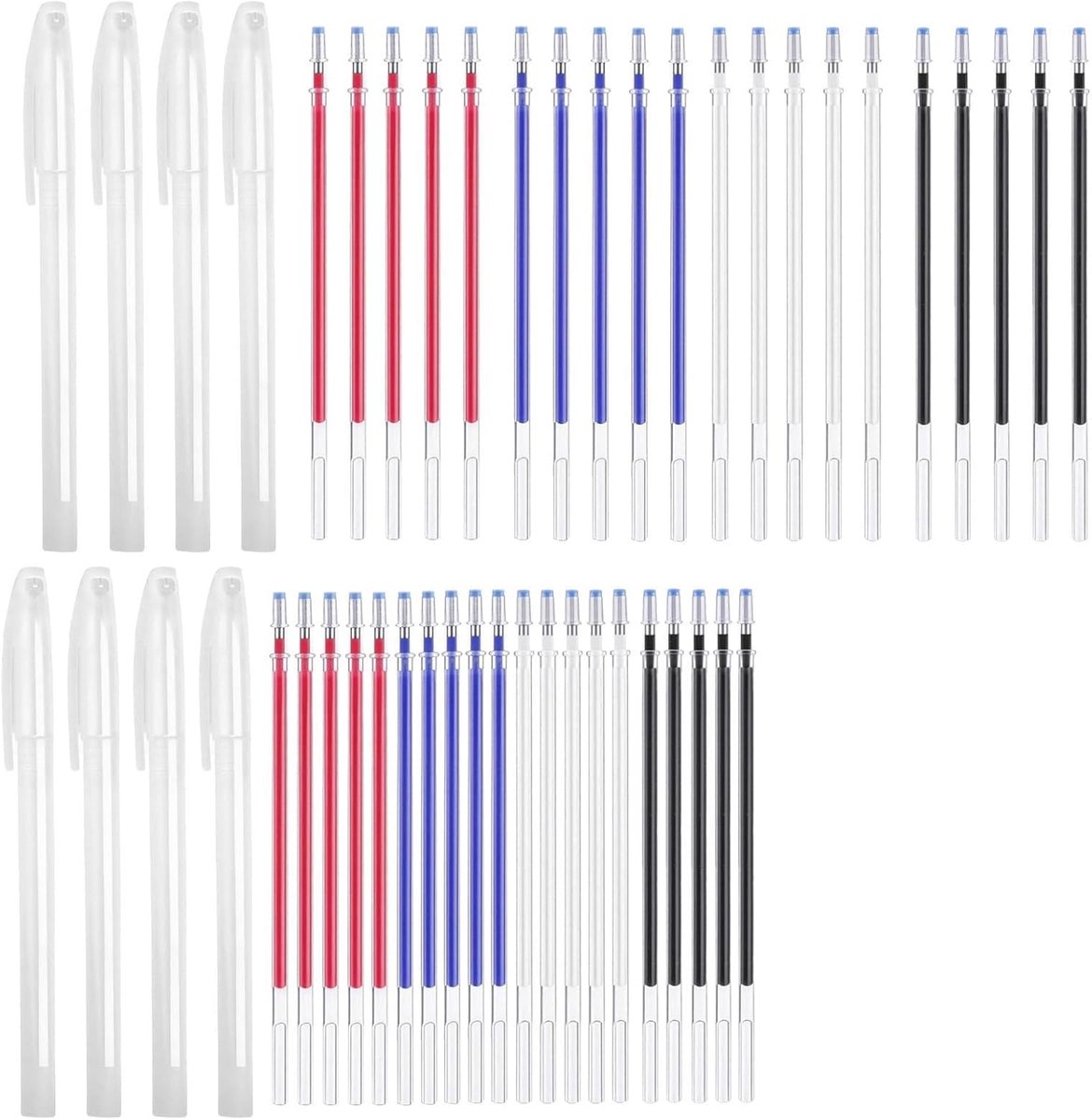 48 stuks markeerstiften voor stof, 8 lege pennen met 40 uitwisbare navullingen in 4 kleuren (rood, blauw, wit, zwart) – hoogwaardige naai-accessoires voor stoffen en leer