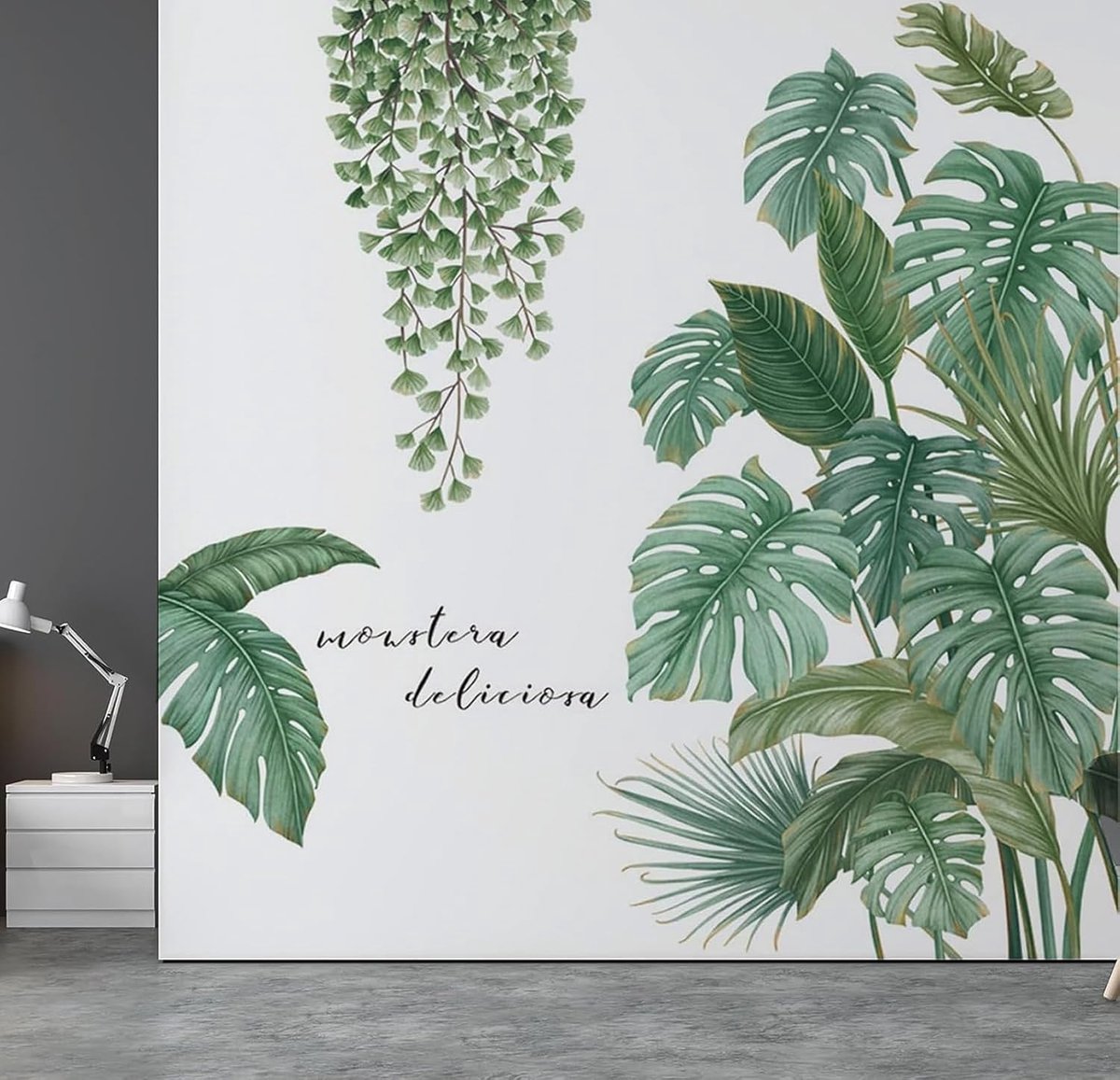 2 stuks wandtattoos, planten en tropische bladeren, muurstickers voor moderne keuken, slaapkamer, woonkamer en kinderkamer, decoratie in groen en natuur