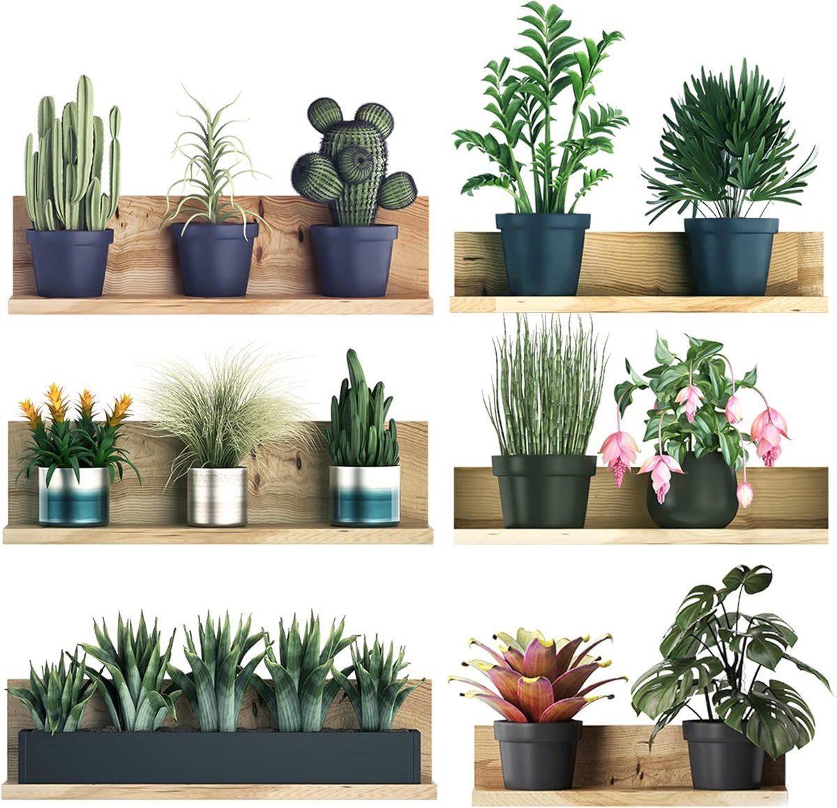 Muurstickers, 6 stuks 3D bloemen cactus botanische pot muurstickers ingemaakte groene bladeren PVC groene bladeren muurstickers voor slaapkamer woonkamer