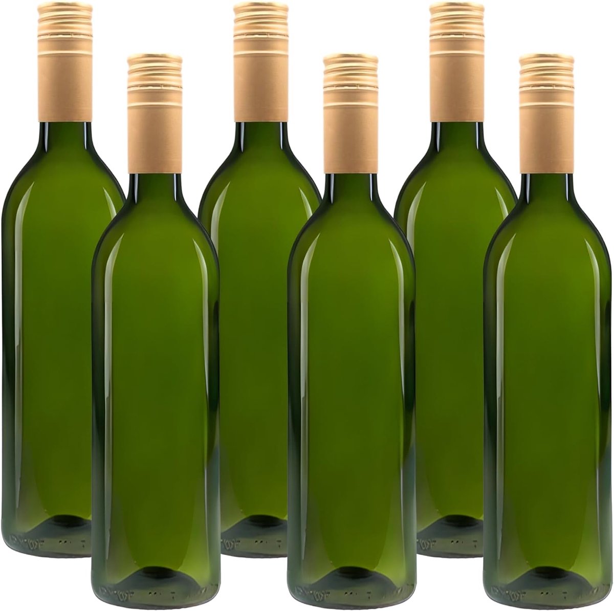6 x glazen fles 750 ml groene wijnfles oliefles 0,75 l met etiketten