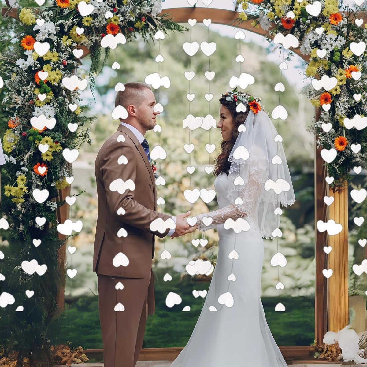 65Ft Hartslingers Witte, 5 stuks hangende papieren hartslingers wit dubbelzijdig decoratie voor bruiloft, verloving, jubileum, Valentijnsdag, verjaardagen