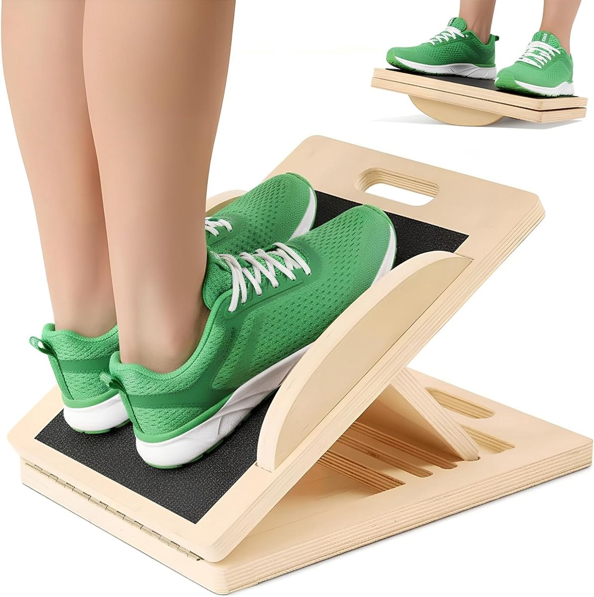 Balance Board van hout, wobble board 360°, anti-slip schuine plank voor kuitrekken en fysiotherapie, verstelbaar balansbord voor core-training, evenwichtsoefeningen, volwassenen, fitness thuis