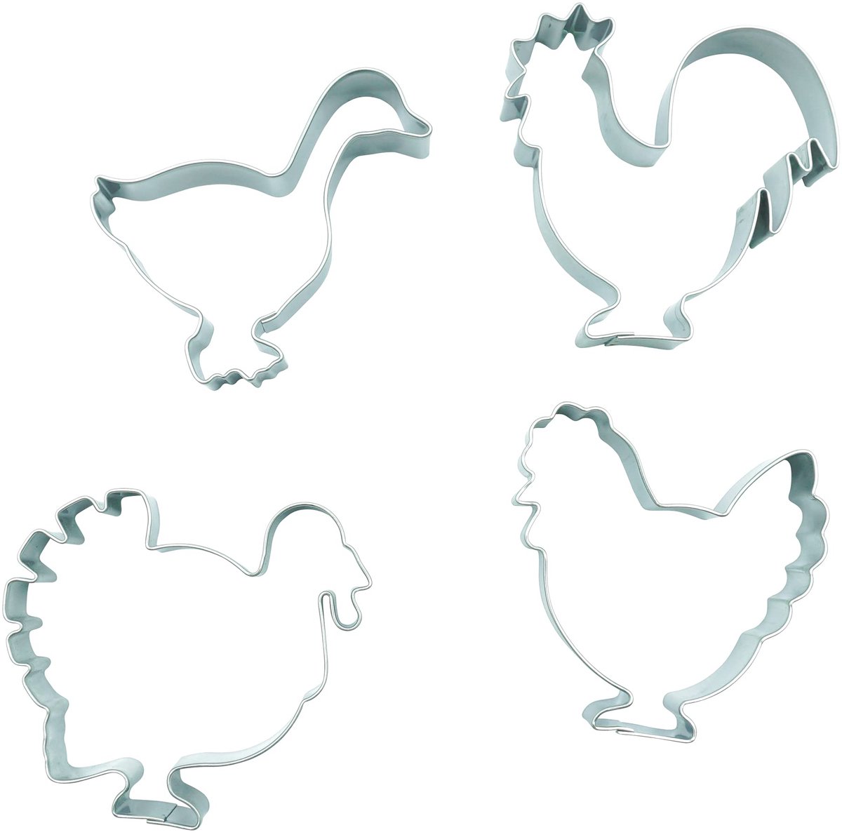 531834-4er Set "Hühnerhof" - Uitsteekvormen Gans, Kip, Haan, Kalkoen - Uitstekers van roestvrij staal voor Kerstmis, verjaardag enz.