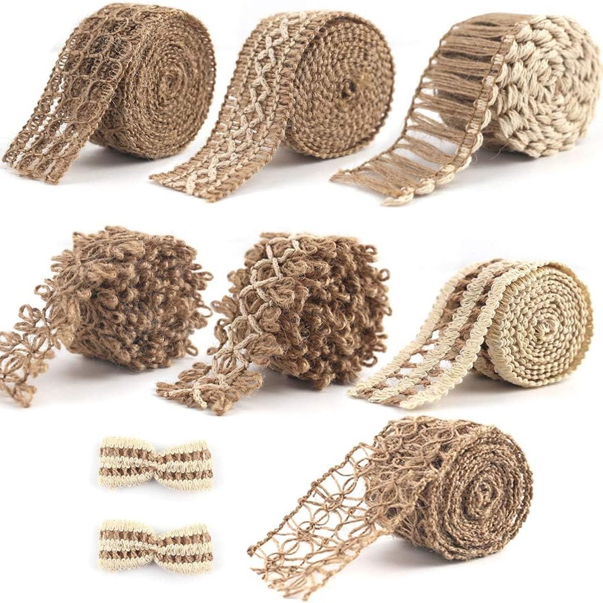 Jute band, 7 rollen vintage natuurlijke juten Hessische band voor handwerk, doe-het-zelf scrapbooking, bruiloft, huisdecoratie