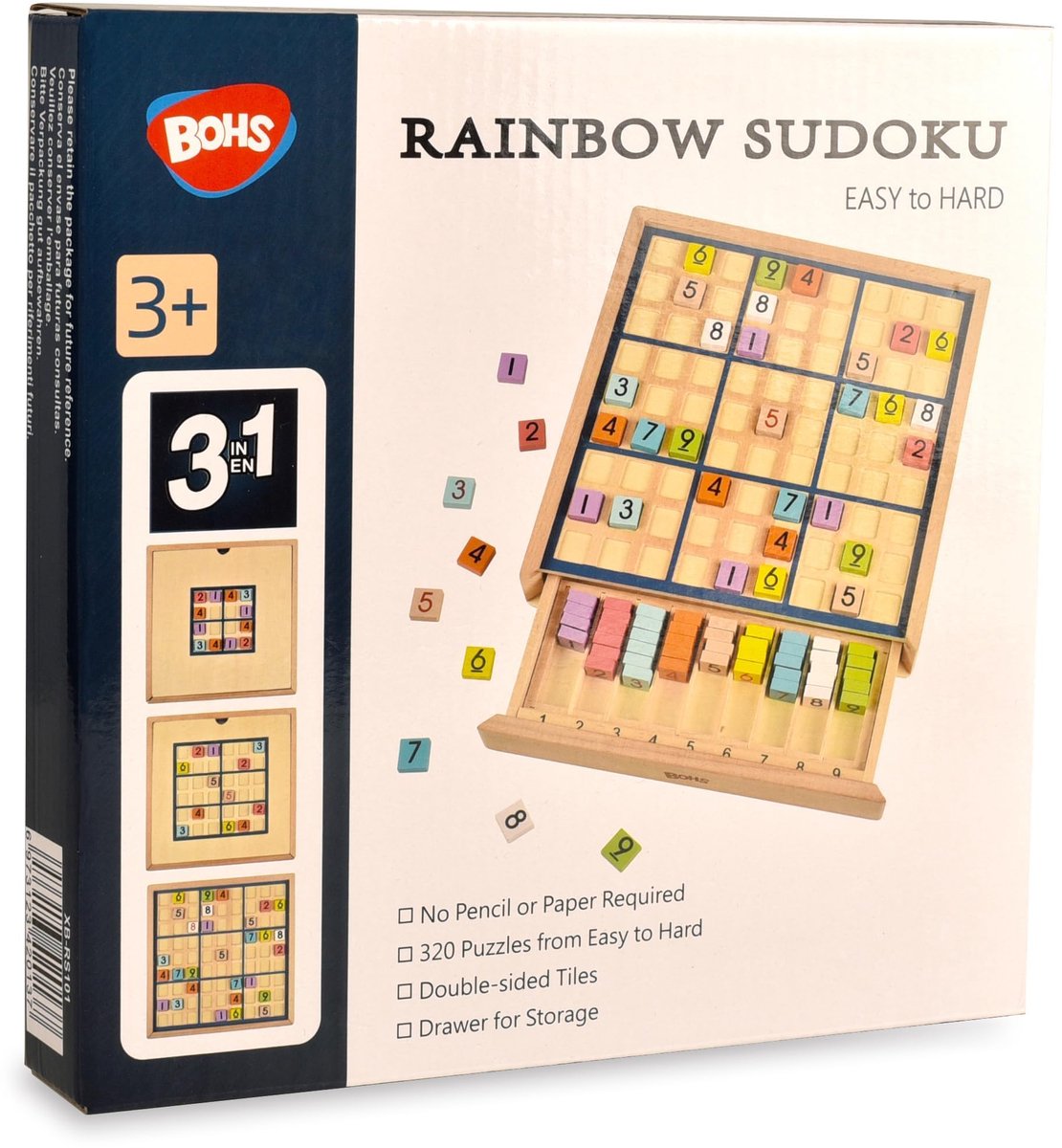 SnelShoppen - Houten Regenboog Sudoku voor Kinderen - 3-in-1 Puzzelspel - Gemakkelijk te Hard - Inclusief 320 Sudoku Puzzels - Educatief Spel voor Thu
