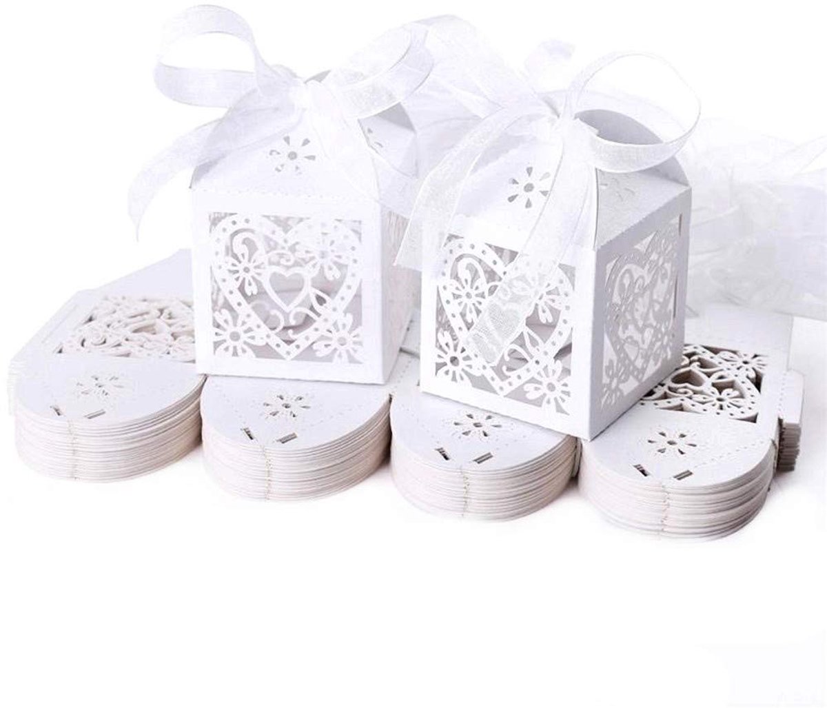 50 x Hart papier wit bruiloft gunst doos geschenkdozen gastgeschenk dozen bonbondoos feestdoos voor bruiloft verjaardag Verlovingsfeest doop kerstmis