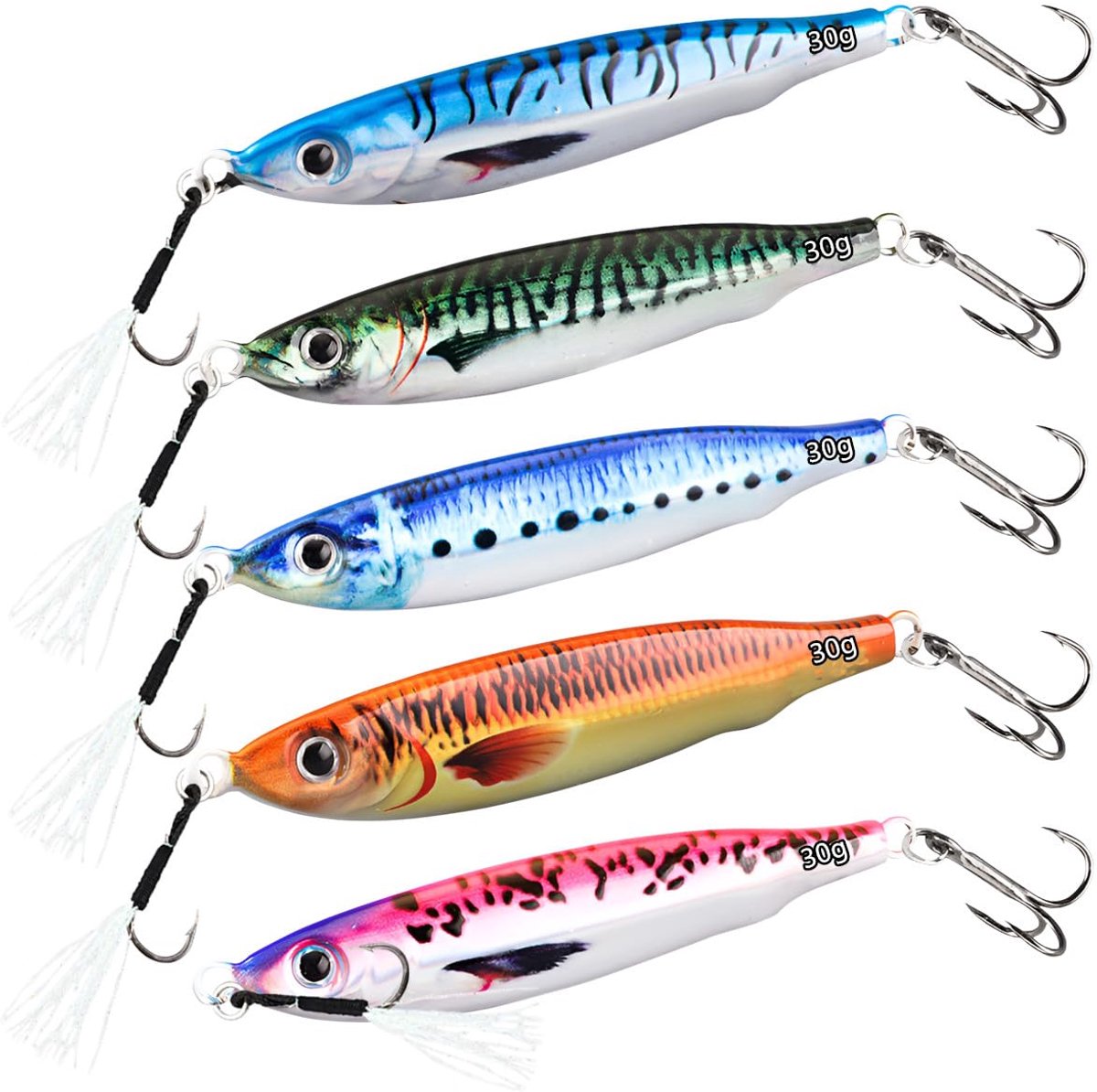 5 stuks 20 g/30 g/40 g/60 g/80 g visaas spinner van hard metaal voor zout en zoet water voor achigan en makreel en jigging kunstaas
