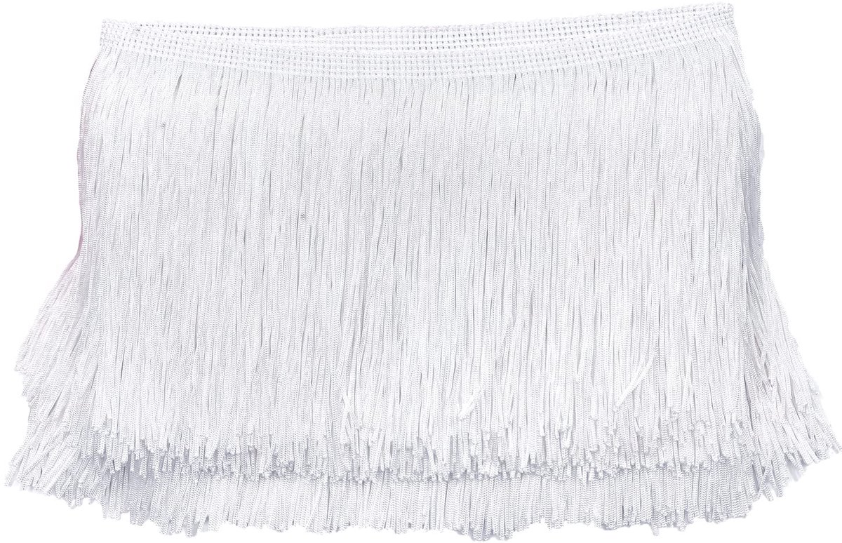 10 cm x 2 m franjerand, franjeband, decoratieve band, dansfranjes, zijden kwastjes, franjes, linten om te naaien, doe-het-zelf knutselen, kleding, lingerie, kostuumgordijnen, decoratie, wit