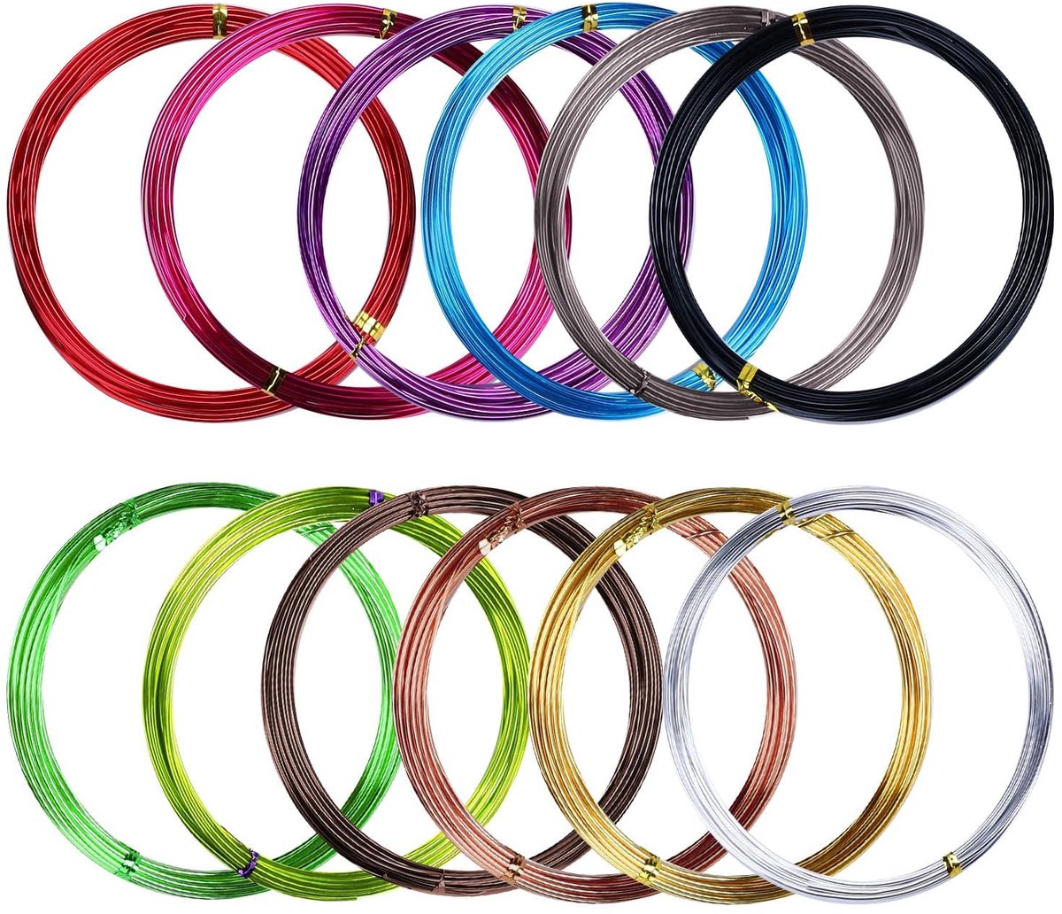 12 Rolls 60m Aluminium Ambachtelijke Draad 1mm Multicolor Aluminium Ambachtelijke Draad Flexibele Buigbare Metalen Draad voor DIY Sieraden Modellering Beeldhouwwerk Ambachten - 12 Kleuren