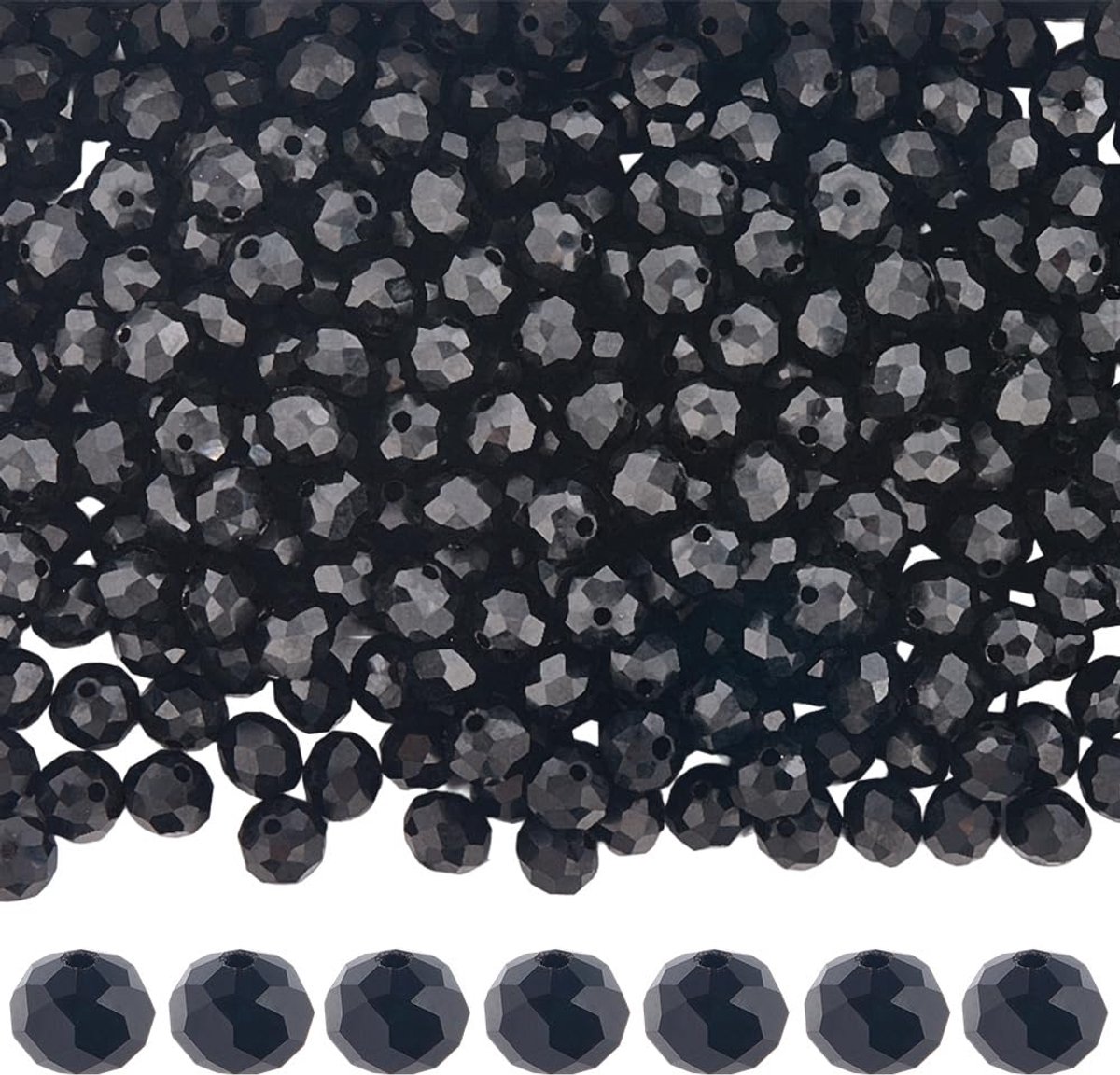 1 vak 10 strengen 830PCS 6MM zwarte Rondelle glasparels met gaten kristal Faceted ondoorzichtig Briolette vorm losse spacer charms bulk voor sieraden maken oorbellen ketting Diy Craft Suppl