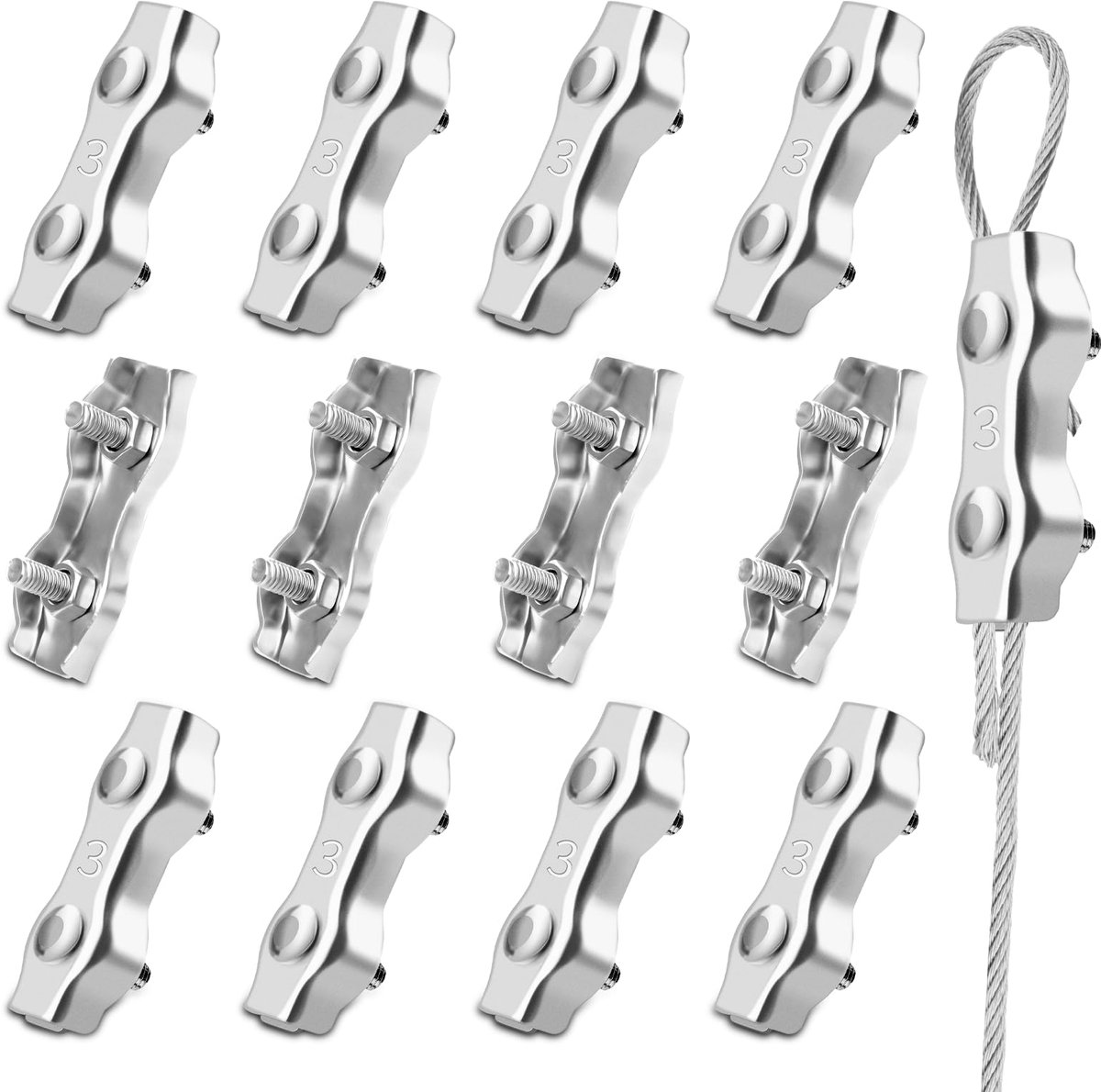 kabelklem M3 kabelverbinder 12 stuks draadkabelklemmen roestvrij staal draadkabelklem 3mm staalkabel Duplex klemmen 304 roestvrij staal voor draadkabel 3mm staalkabel waslijn luifel bevestigd
