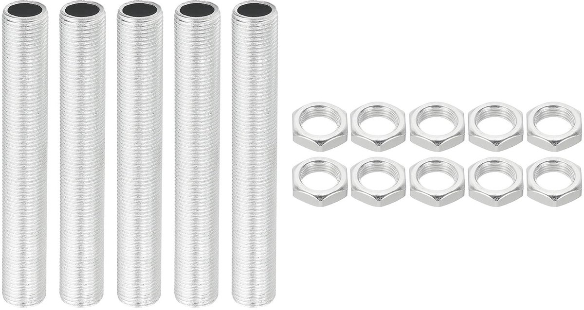 M12 schroefdraad 80 mm/3,1 inch lampbuisset met zekeringsmoeren, set van 5 schroefdraadstangbevestigingselementen voor kroonluchter-plafondlamp, doe-het-zelf, zinkcoating
