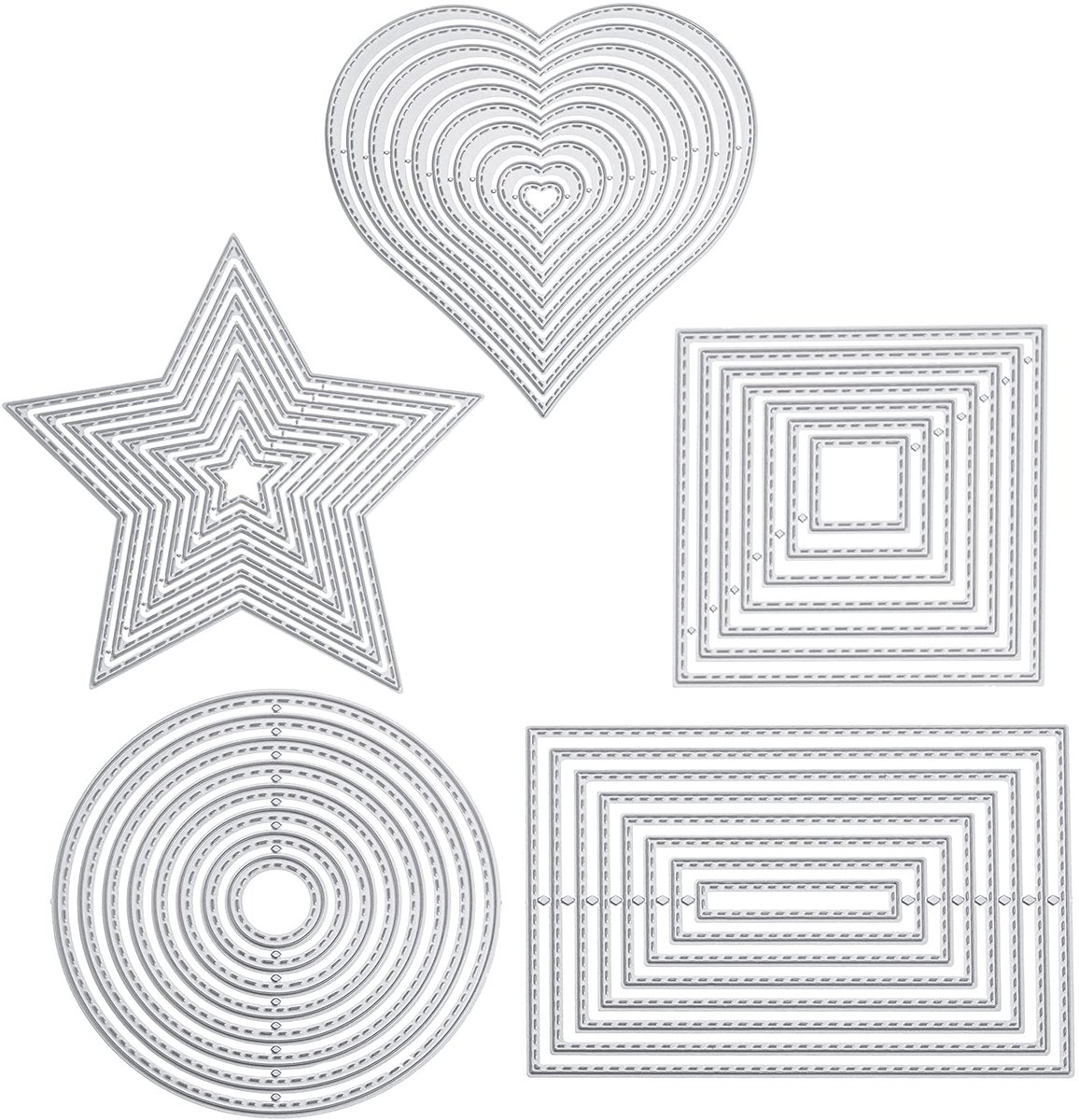 5-delig Stanssjabloon-set: Geometrische vormen - vierkant, rechthoek, cirkel, ster, hart - stansvormen voor scrapbooking, kaarten, knutselen