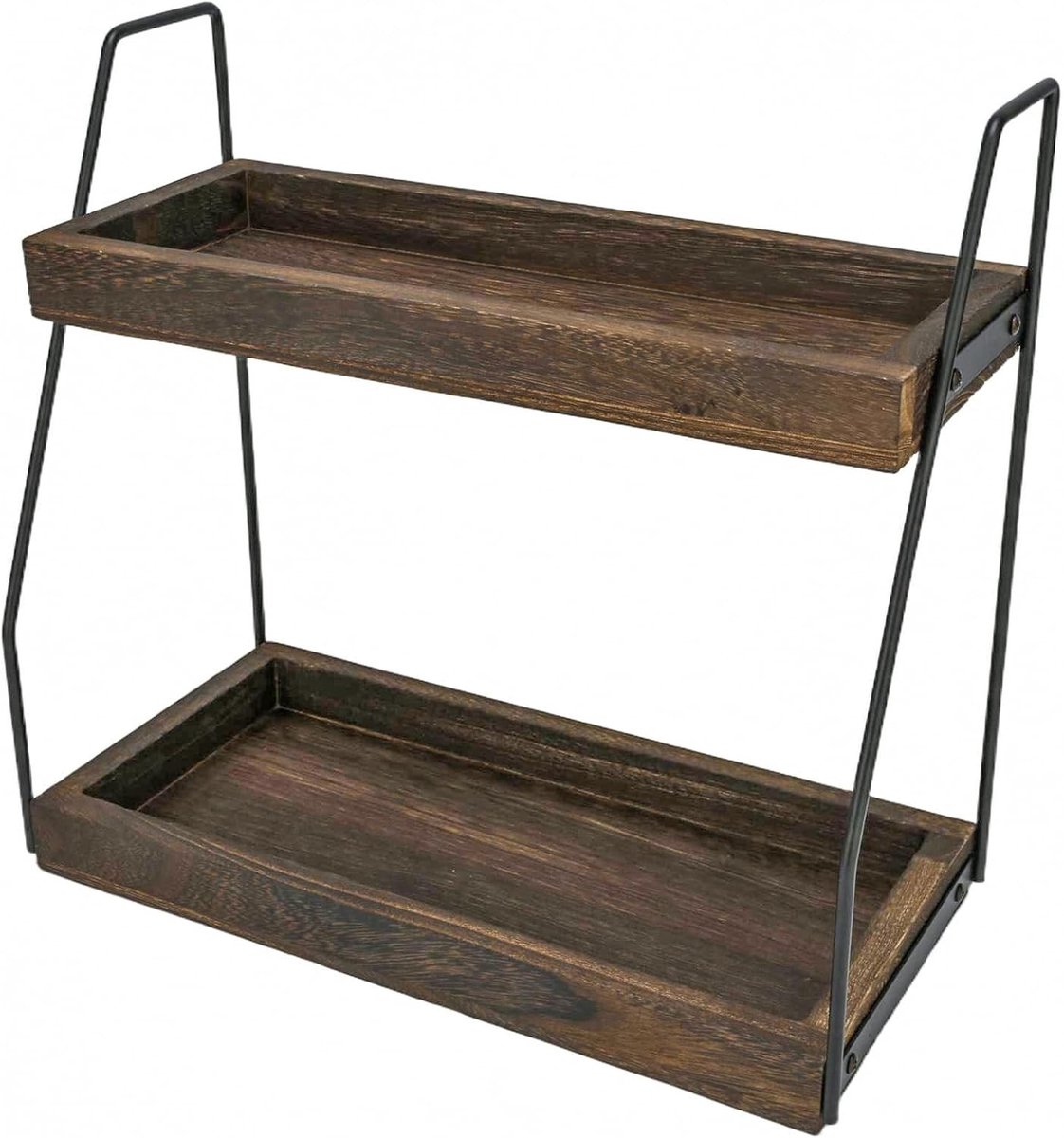 Koffiestation Organizer voor Aanrecht en Koffiebar, met 2 Niveaus, Specerijopslag, Donkerbruin Houten Plank voor Keuken, Badkamer en Kantoor