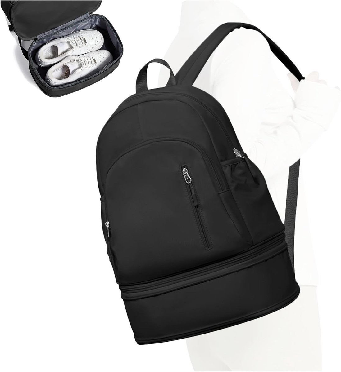 SnelShoppen - Gym Backpack 6213 Zwart - Sportrugzak met Schoencompartiment, Waterdicht, Perfect voor Fitness, Yoga, Reis en Dagelijks Gebruik