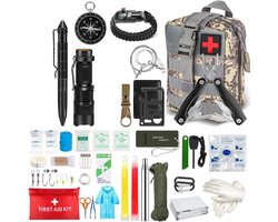 Survival Kit 38-delig – EHBO Set & Outdoor Overlevingskit – Noodpakket met Multitool, Zaklamp, Kompas, Paracord & Tactical Tas – Voor Kamperen, Hiking en Auto