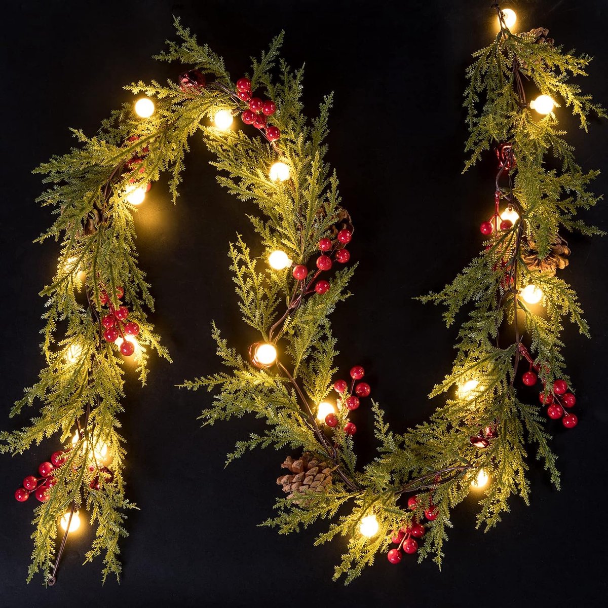 Kunstmatige kerstslingers op batterijen met timer, 20 leds, batterij-aangedreven plastic kerstslinger voor voordeur, open haard, trap, tafel, veranda, binnendecoratie, 1,75 m, sparren