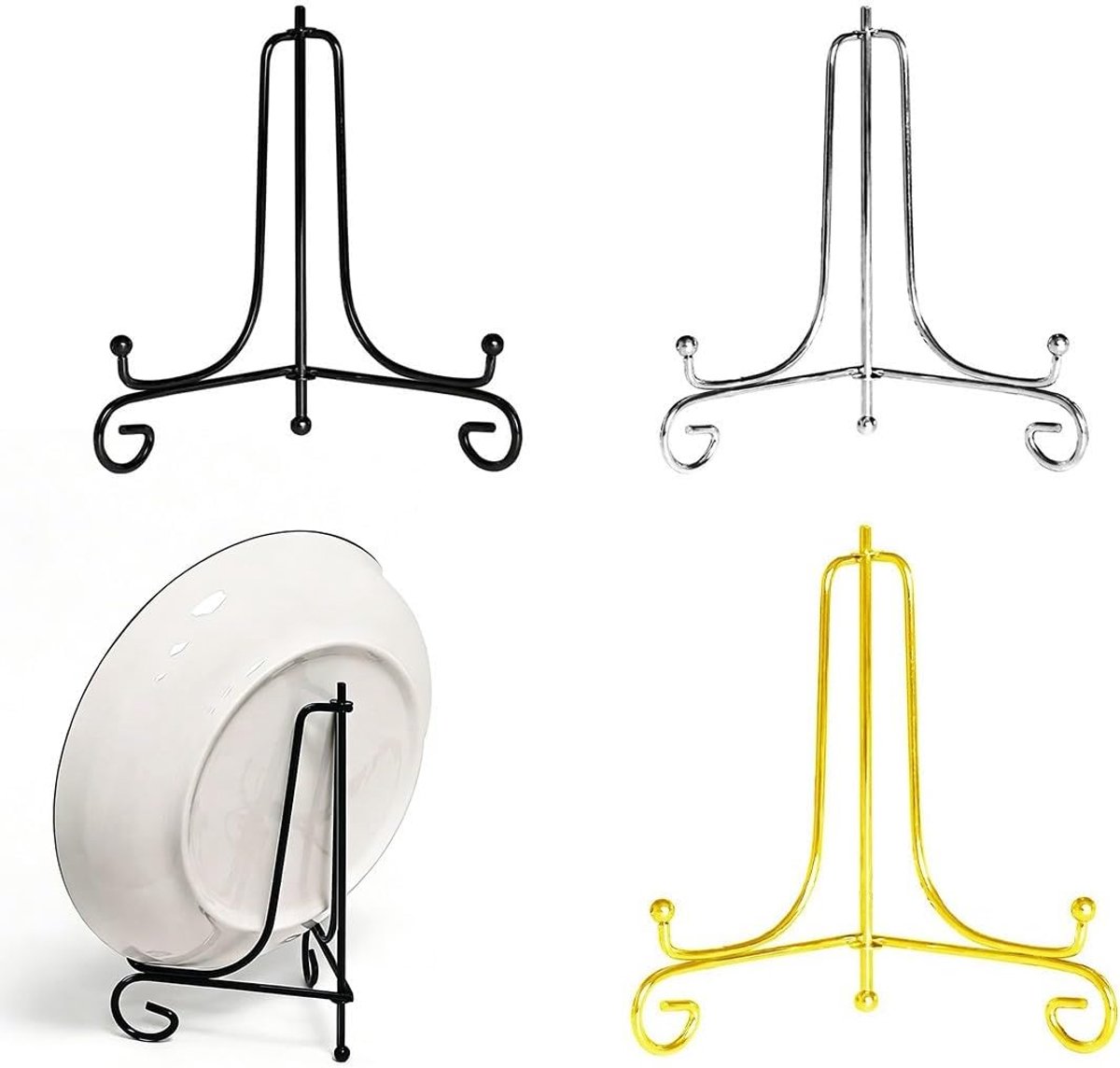 3 stuks metalen bordenstandaard, schildersezel van smeedijzer, fotolijsthouder, presentatiestandaard van ijzer, woonaccessoires, voor borden, boeken, foto's en servies