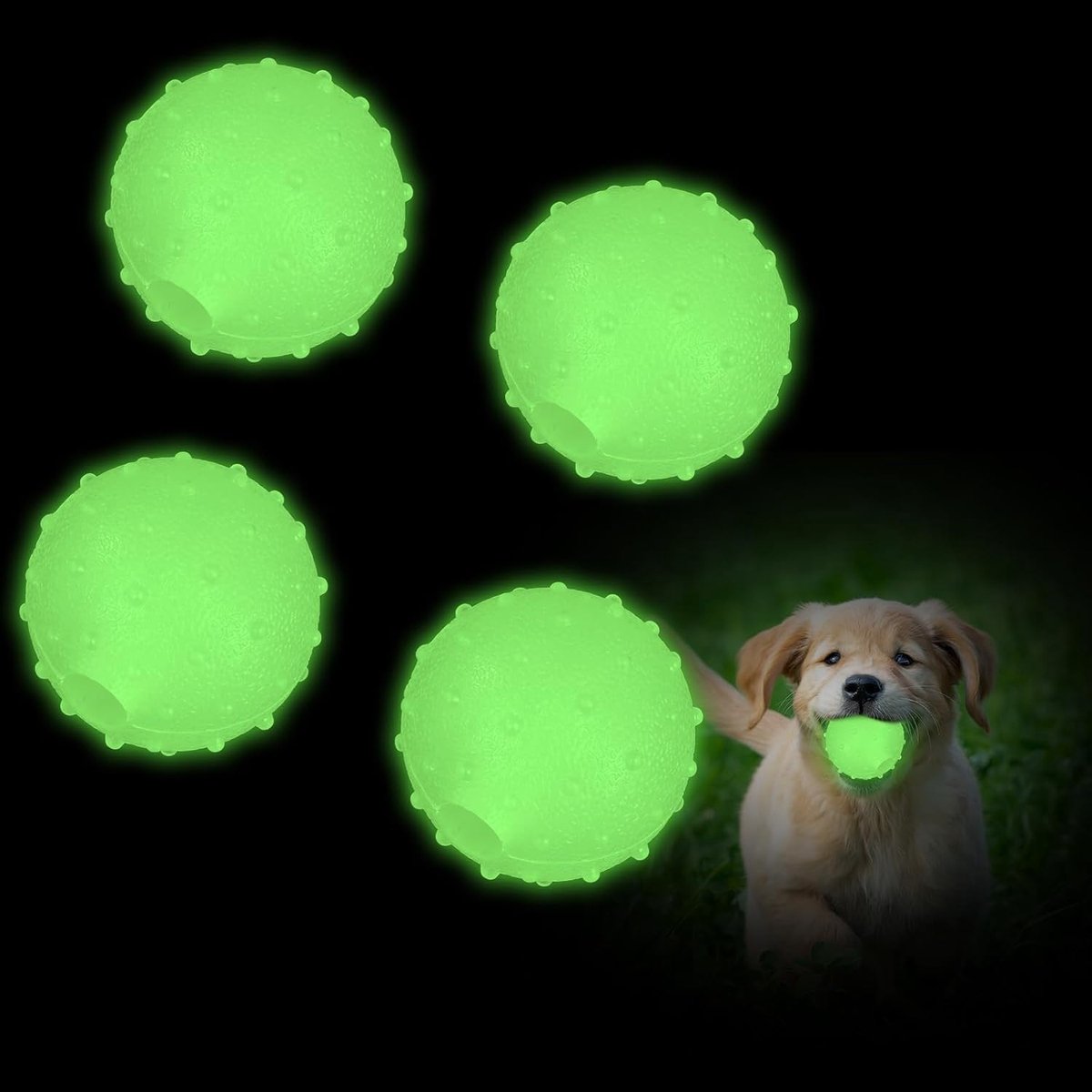 Ballen, lichtgevende rubberen bal voor puppy, tandenreiniger training, drijvend gooien en halen speelgoed voor kleine en middelgrote honden, 4 stuks