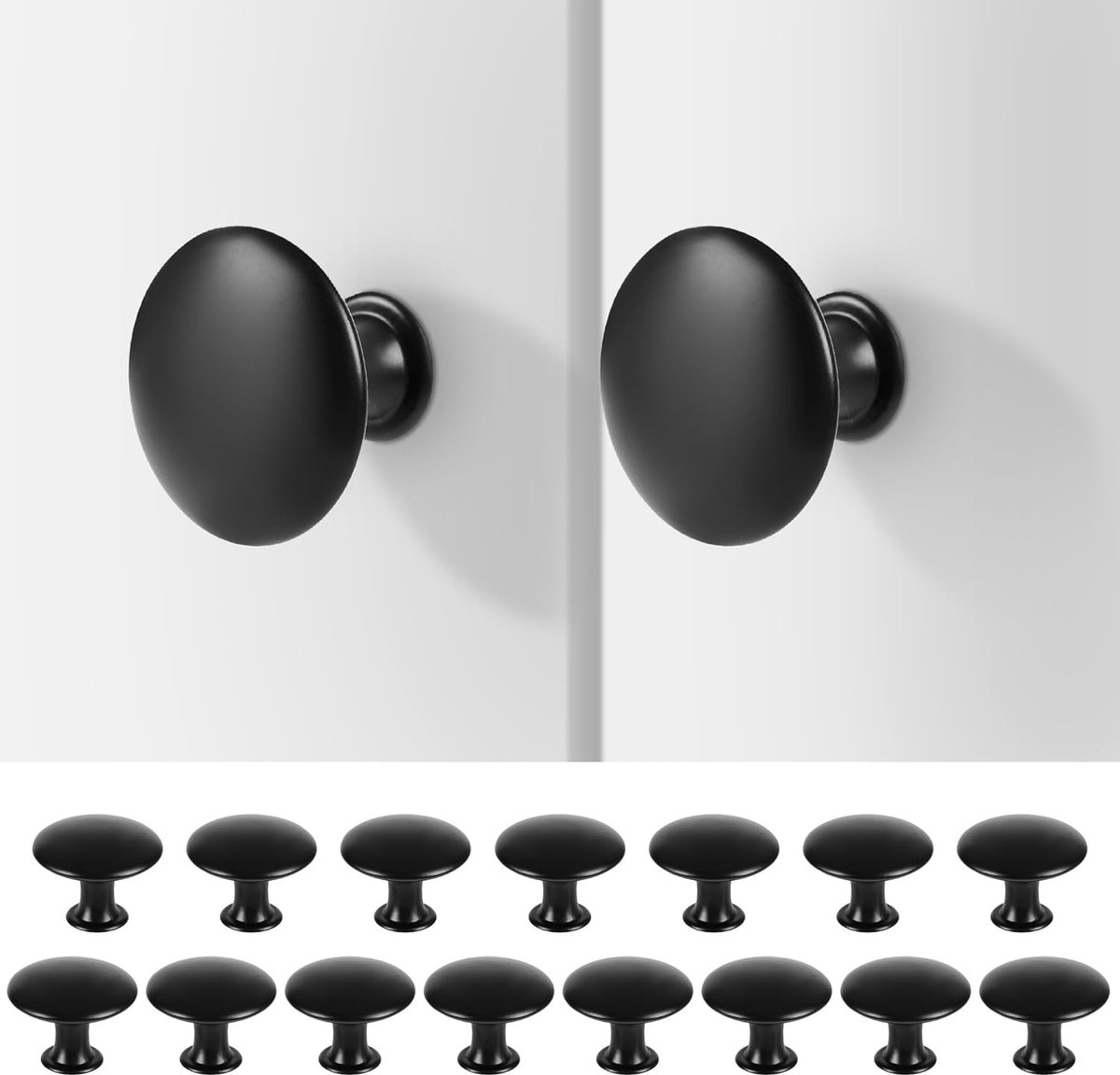 Meubelknoppen, 15 stuks, mat zwart, vintage kastgrepen, metalen ladegrepen, kastknoppen 30 mm, ideaal voor keukenkasten, dressoir en meubelupgrade (15, zwart)