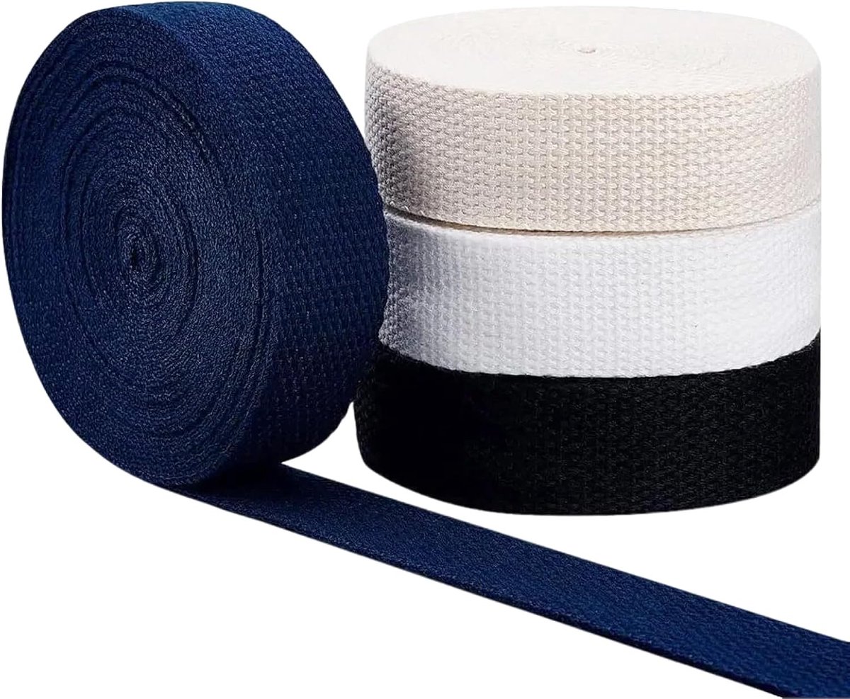 20 m keperband gordel, 25 mm breed, zwaar katoen, 4 kleuren, veelzijdig inzetbaar, plat polyesterband met visgraatpatroon, voor doe-het-zelf handwerk, naaien en schortmaken