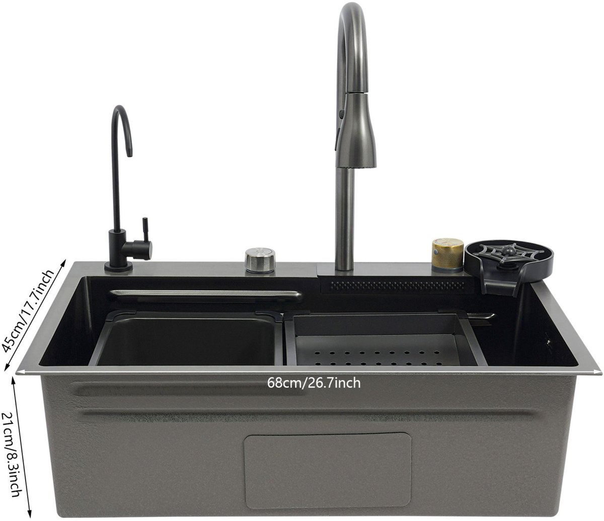 RVS Waterval Keukenspoelbak - Multifunctioneel - Groot 75x45x21 cm - Nanohoning Embossing met Afvoermand