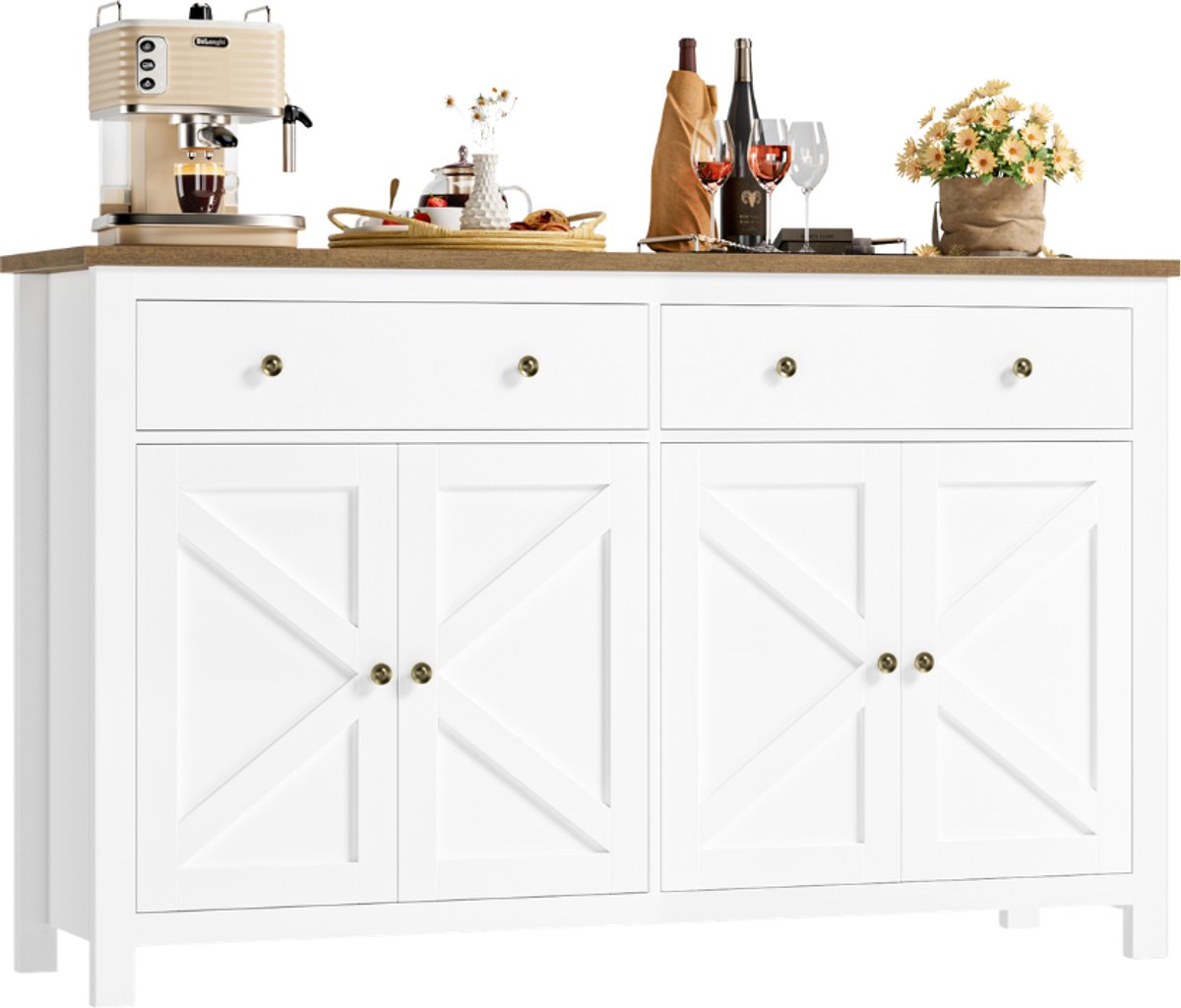 Sideboard – Voor woonkamer en eetkamer – Grote opslag en stijlvol design – Wit, 140cm