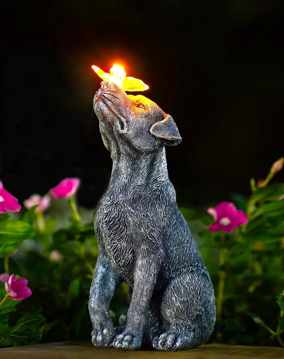 SnelShoppen - Grappige Hondenfiguren met Vlinder Zonne-energie Tuindecoratie | Waterdichte Hondenbezitter Cadeau voor Vrouwen, Moederdag, Vaderdag, Tu